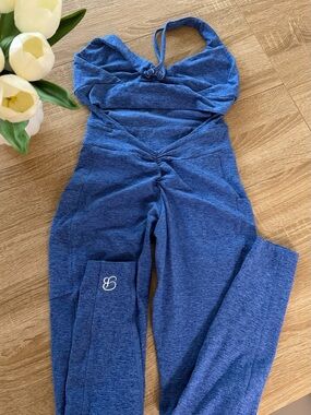 Bombshell Sportswear Blue Halter Jumpsuit with Cinch Detail